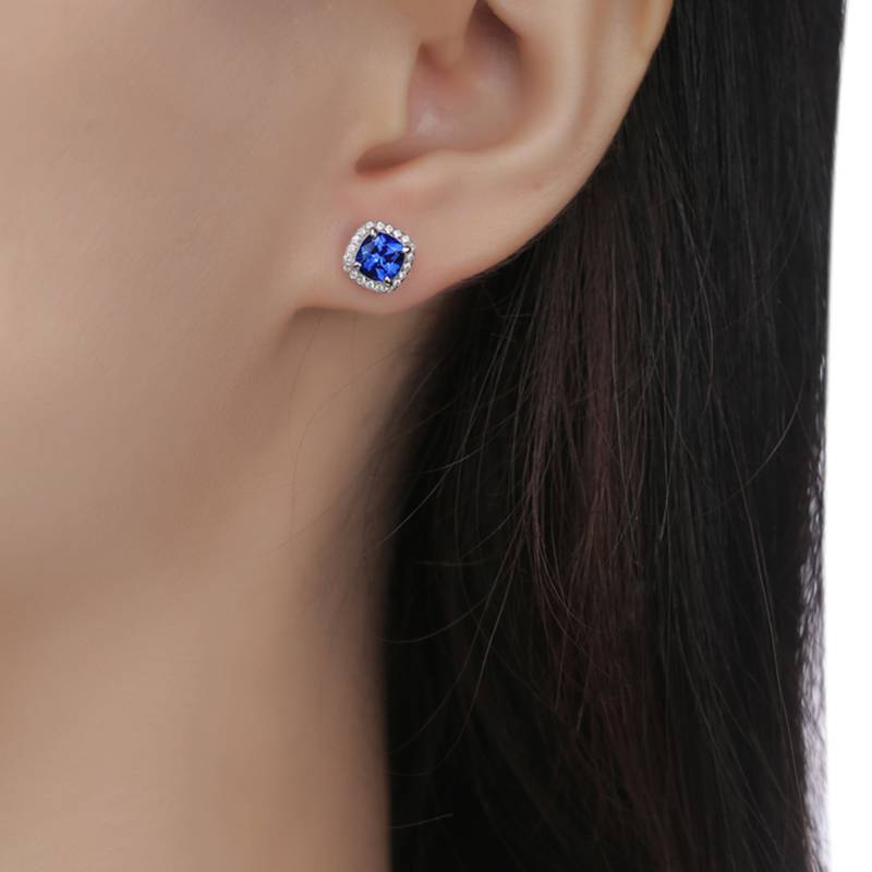 XSE0102培育彩宝S925银镀白金Stud Earring枕形1.0ct