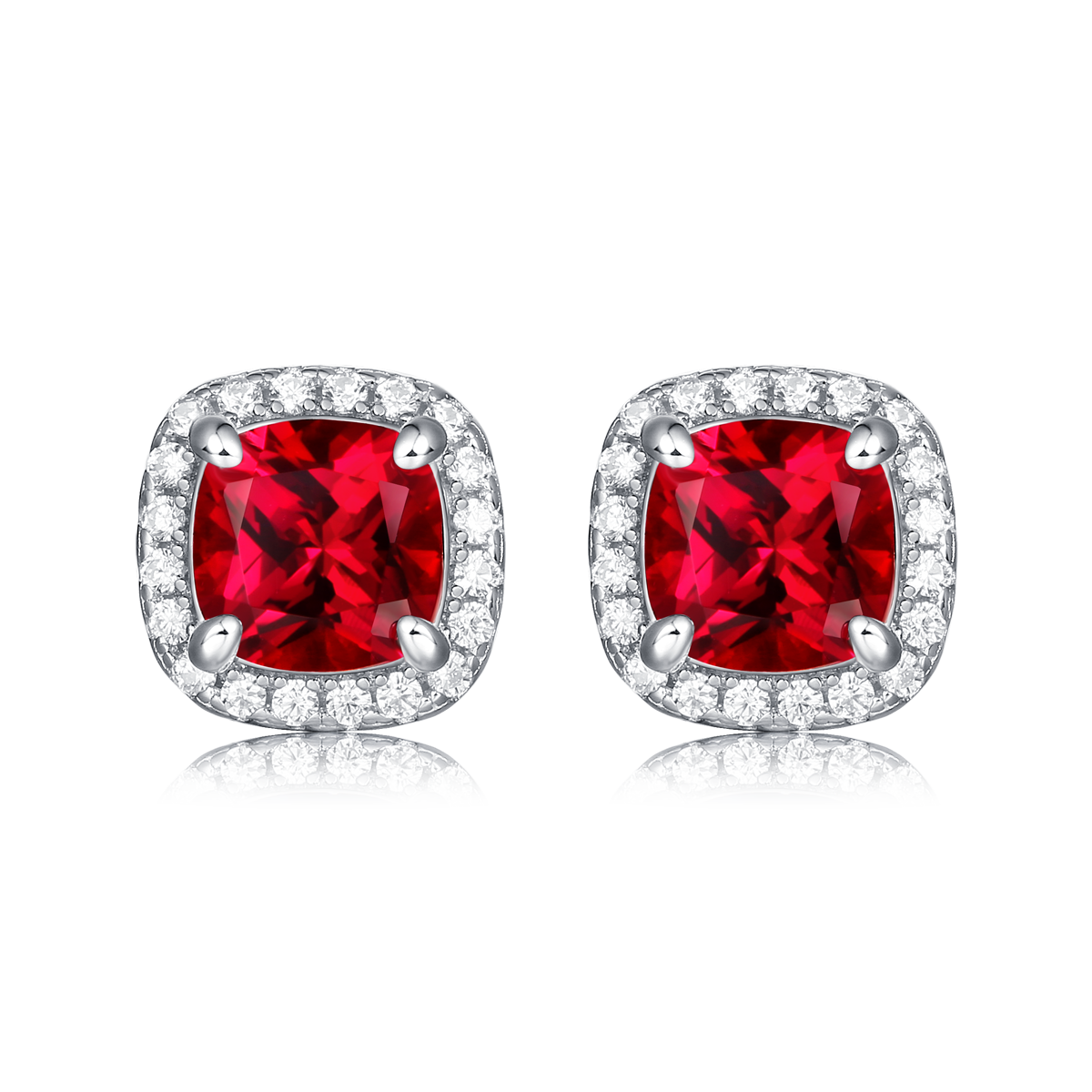 XSE0102培育彩宝S925银镀白金Stud Earring枕形1.0ct