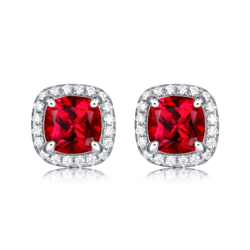 XSE0102培育彩宝S925银镀白金Stud Earring枕形1.0ct