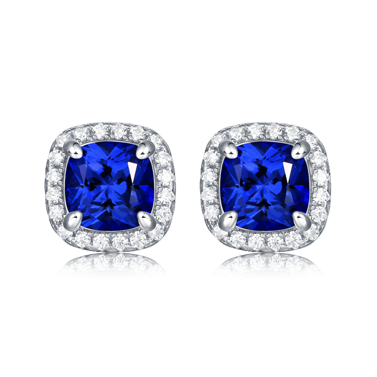 XSE0102培育彩宝S925银镀白金Stud Earring枕形1.0ct