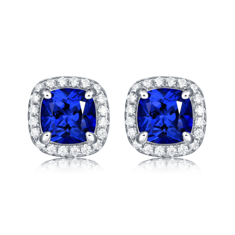 XSE0102培育彩宝S925银镀白金Stud Earring枕形1.0ct