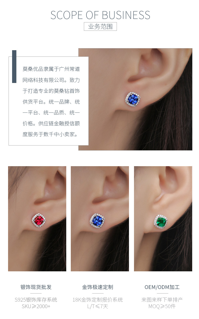 XSE0102培育彩宝S925银镀白金耳钉枕形1.0ct - 3