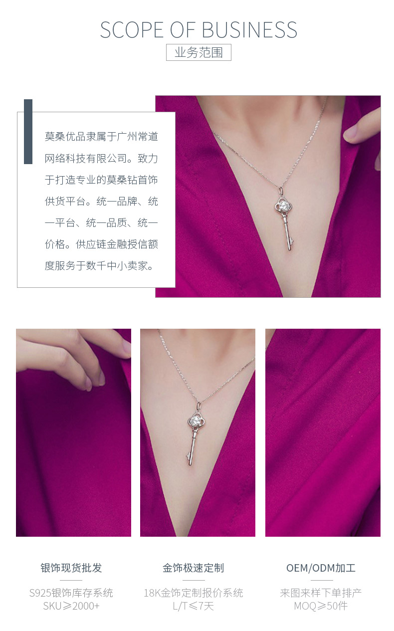 LCP0022莫桑钻S925银镀白金钥匙项链圆形1.0ct - 3