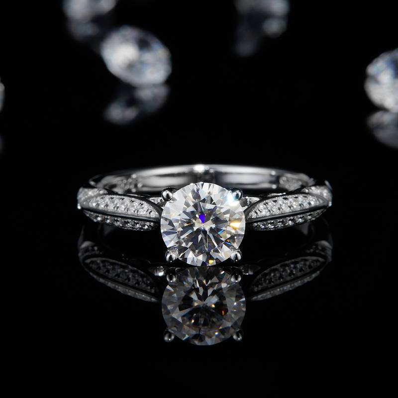 单头Women's RingS925银镀白金定制选款主石Moissanite1.0ct/副石高碳钻