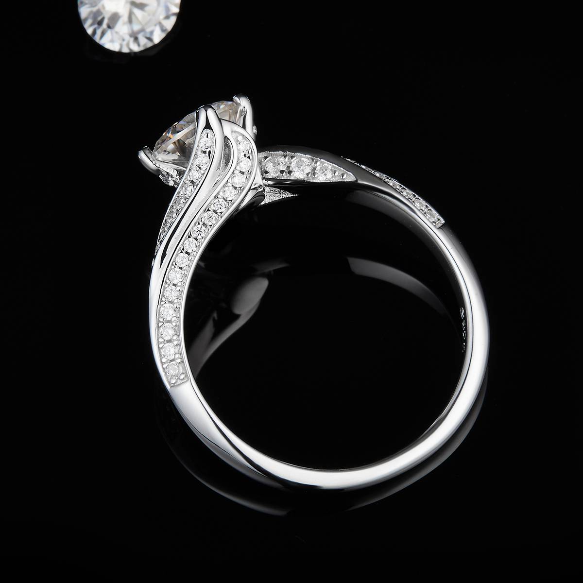 Twisted Arm Four Claw Women's Ring S925 Silver Plated Platinum Customized Selection Main Stone Moissanite Diamond 1.0ct/Secondary Stone High Carbon Diamond