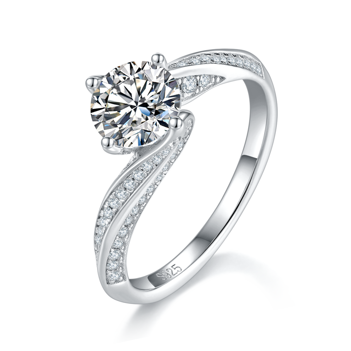 Twisted Arm Four Claw Women's Ring S925 Silver Plated Platinum Customized Selection Main Stone Moissanite Diamond 1.0ct/Secondary Stone High Carbon Diamond