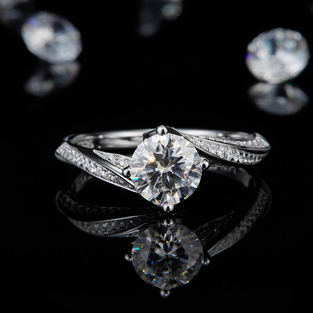 Twisted Arm Four Claw Women's Ring S925 Silver Plated Platinum Customized Selection Main Stone Moissanite Diamond 1.0ct/Secondary Stone High Carbon Diamond