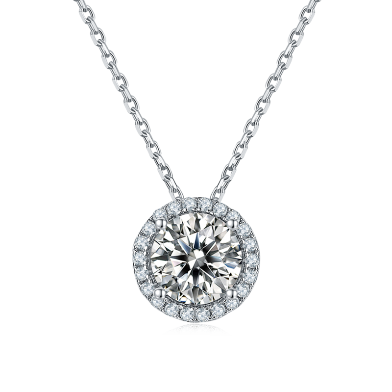 豪华圆包S925银镀白金MoissanitePendantStud Earring套装