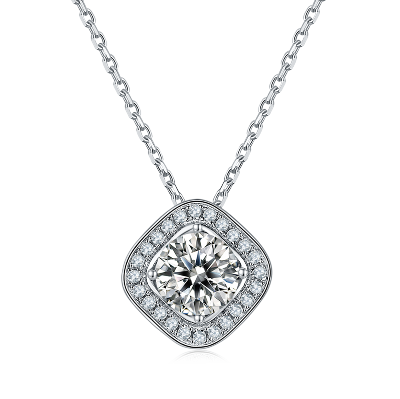 豪华方包S925银镀白金MoissanitePendantStud Earring套装