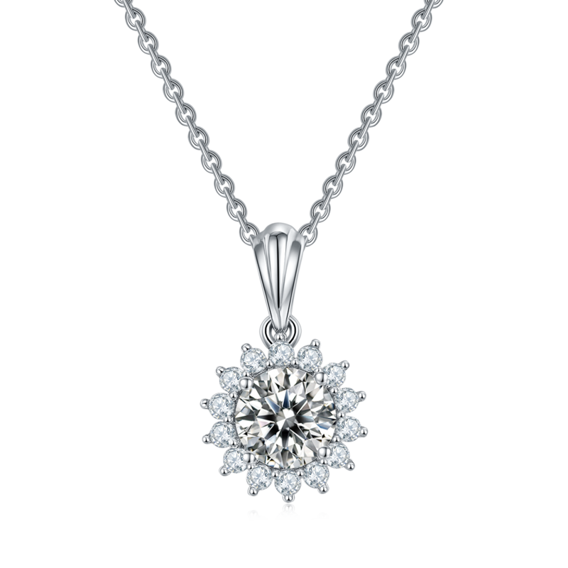 太阳花S925银镀白金MoissanitePendantStud Earring套装