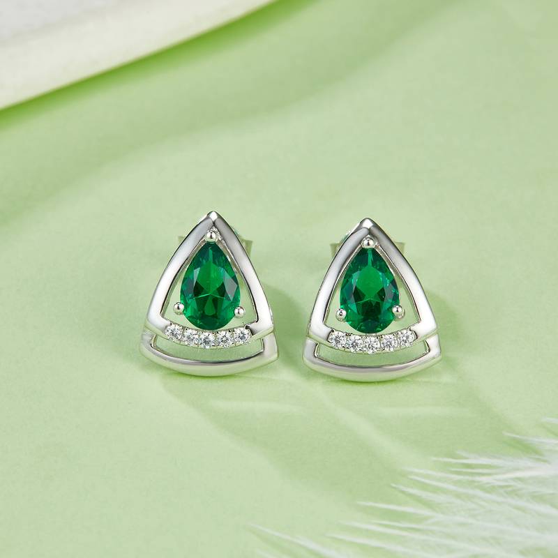 DSYE6款梨形合成彩宝S925银镀白金Stud Earring4*6mmMM
