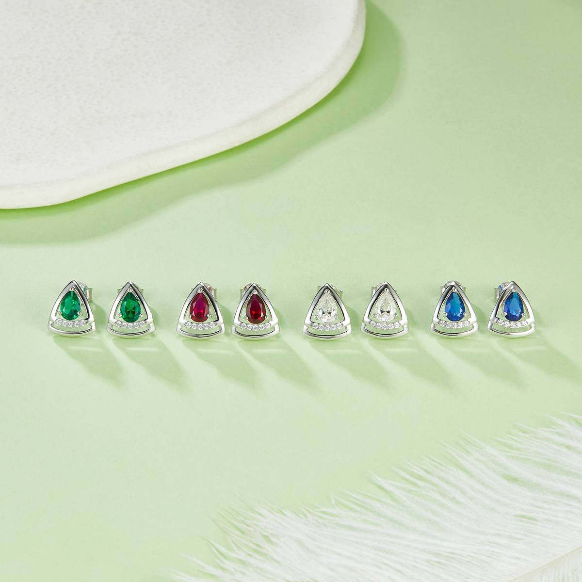 DSYE6款梨形合成彩宝S925银镀白金Stud Earring4*6mmMM