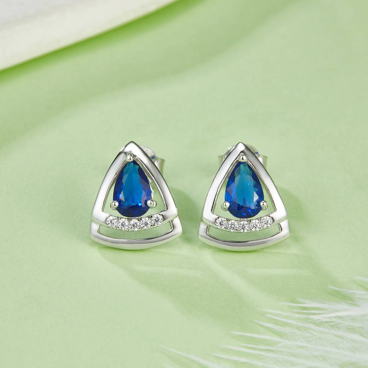 DSYE6款梨形合成彩宝S925银镀白金Stud Earring4*6mmMM
