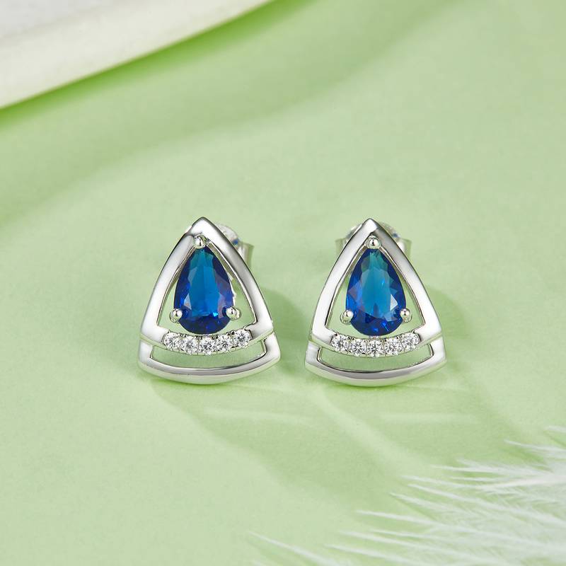 DSYE6款梨形合成彩宝S925银镀白金Stud Earring4*6mmMM