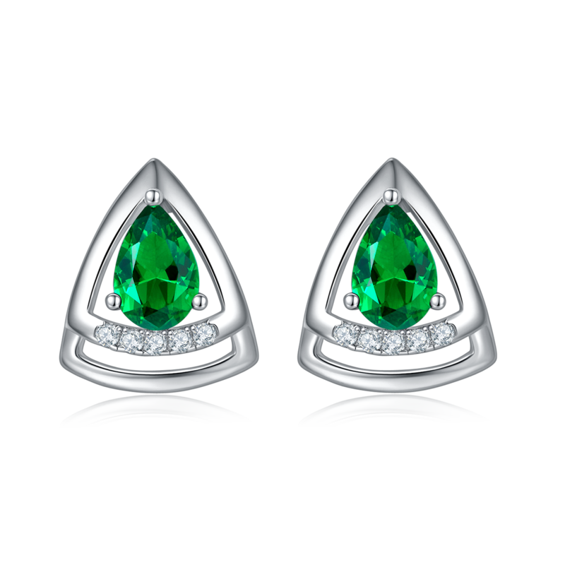 DSYE6款梨形合成彩宝S925银镀白金Stud Earring4*6mmMM