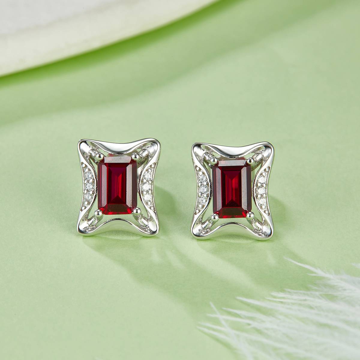 DSYE9款长方合成彩宝S925银镀白金Stud Earring4*6mmMM