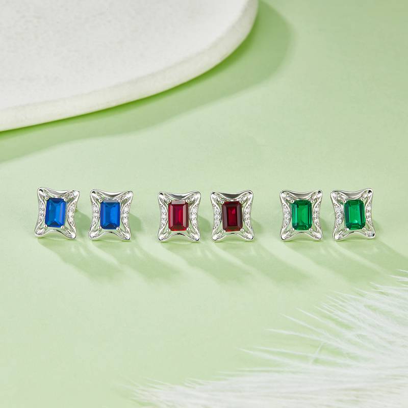 DSYE9款长方合成彩宝S925银镀白金Stud Earring4*6mmMM