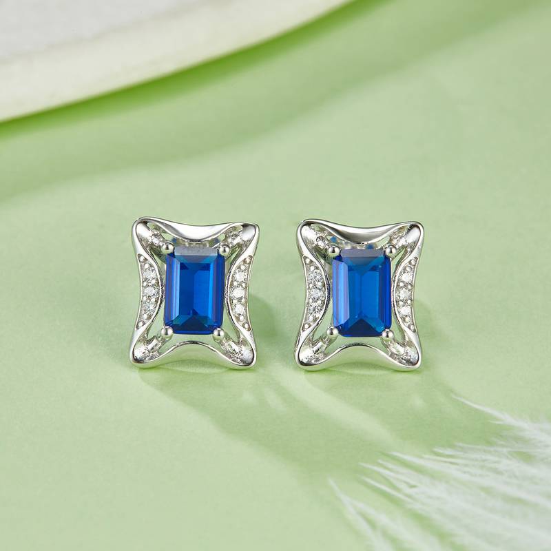 DSYE9款长方合成彩宝S925银镀白金Stud Earring4*6mmMM