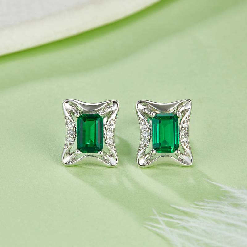 DSYE9款长方合成彩宝S925银镀白金Stud Earring4*6mmMM