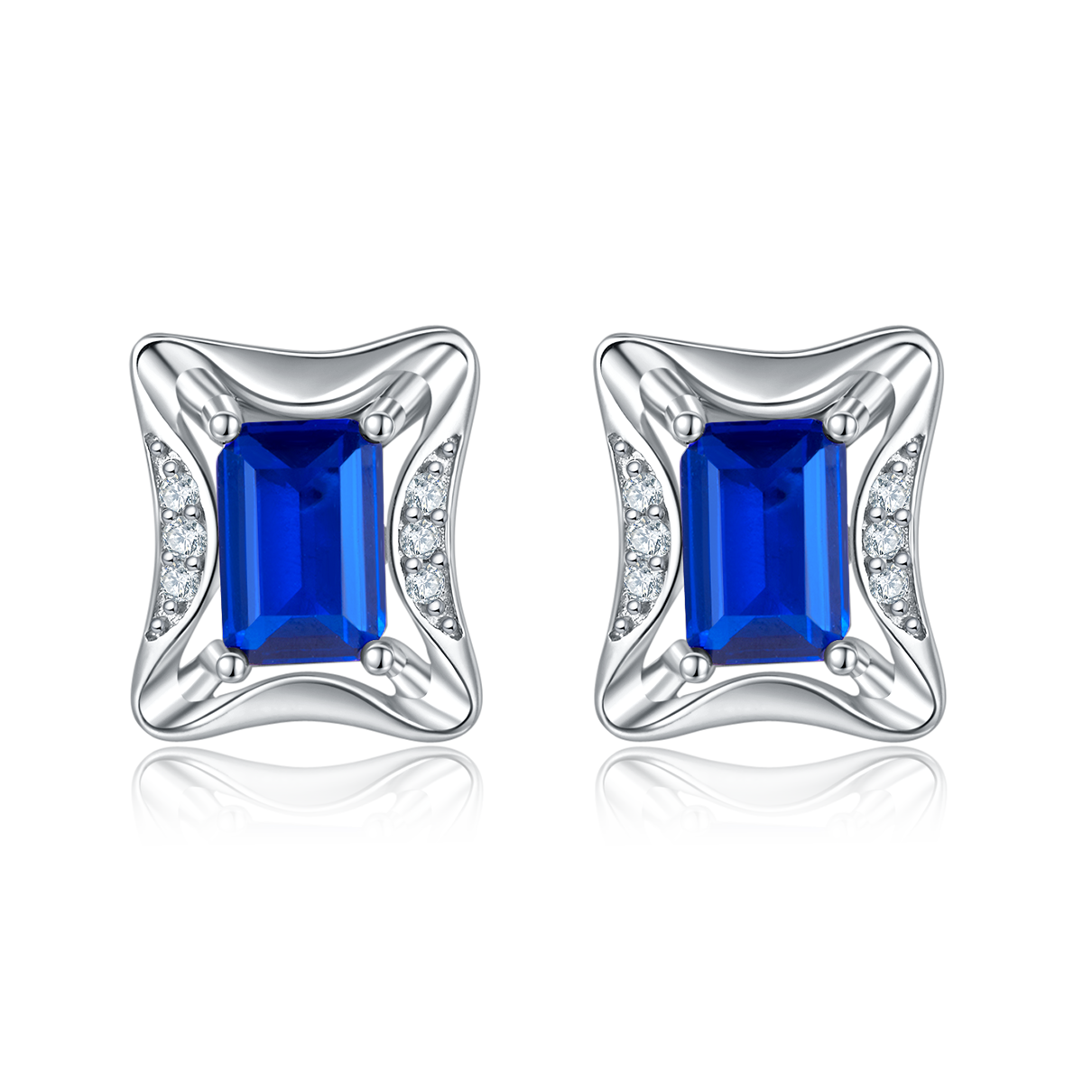 DSYE9款长方合成彩宝S925银镀白金Stud Earring4*6mmMM