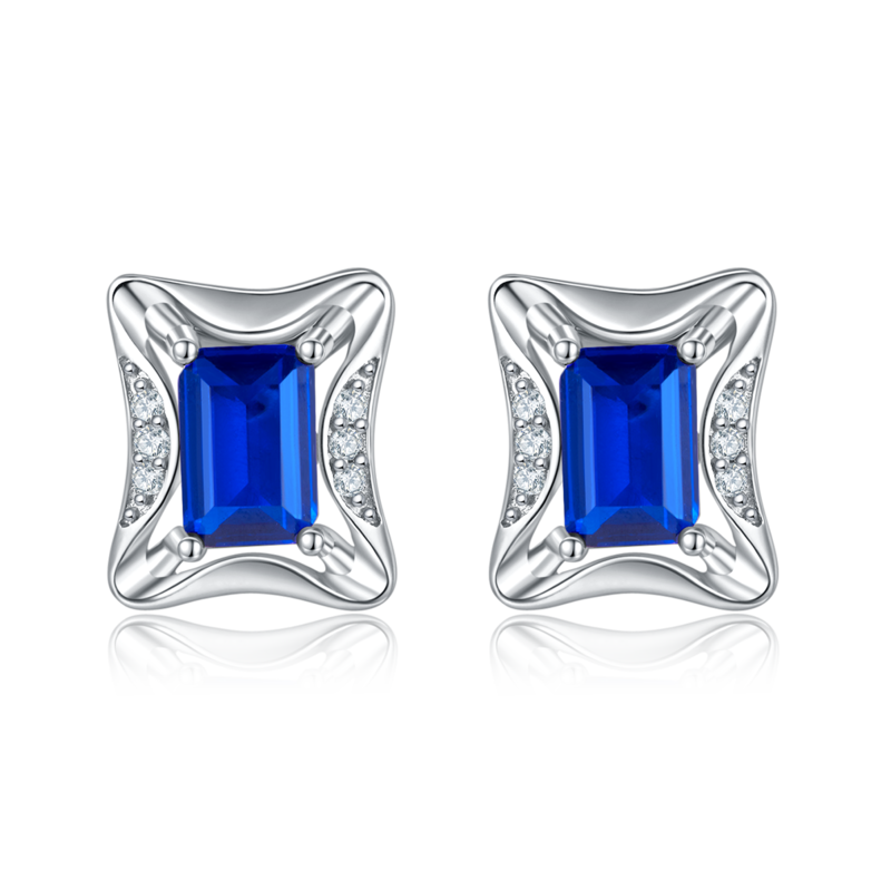 DSYE9款长方合成彩宝S925银镀白金Stud Earring4*6mmMM