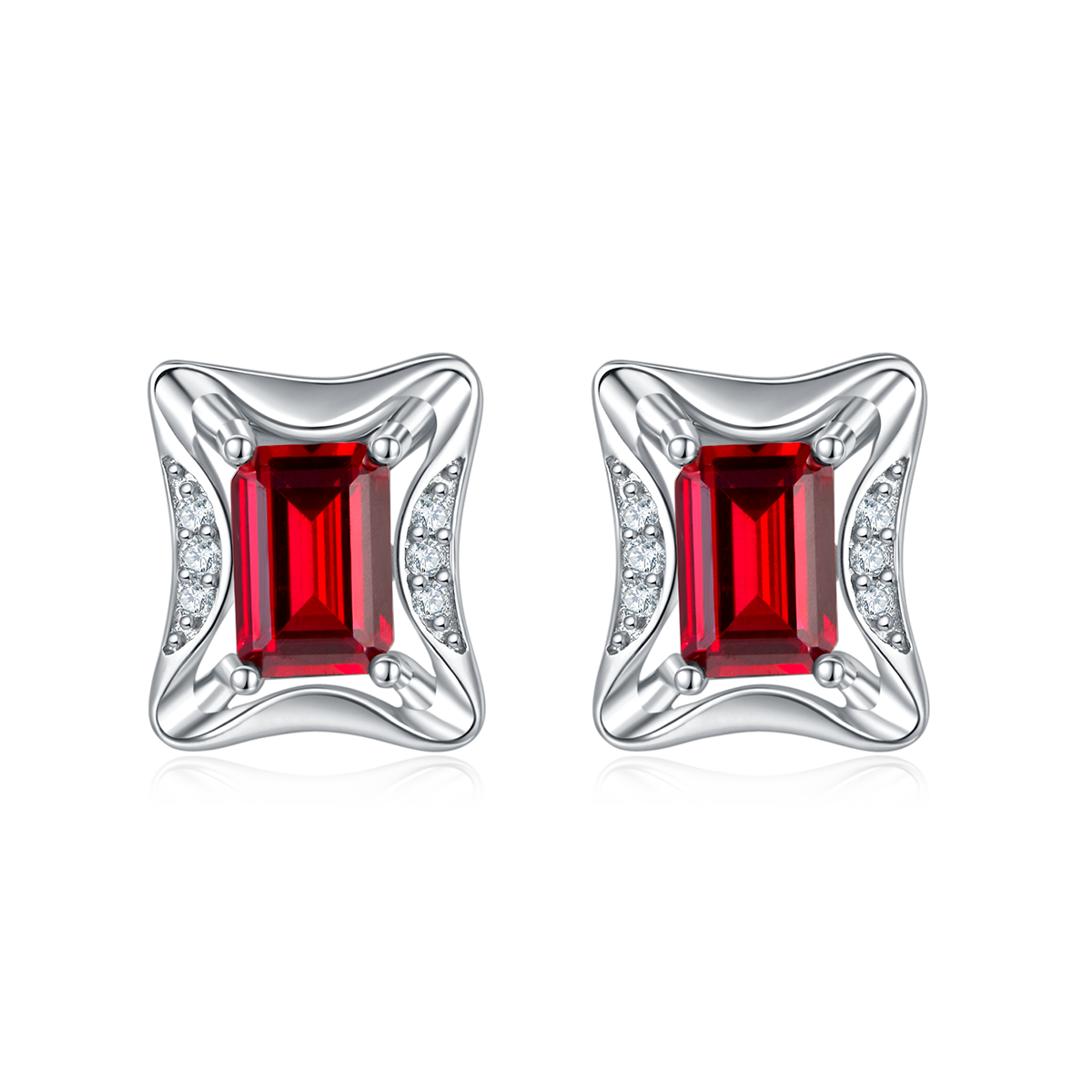 DSYE9款长方合成彩宝S925银镀白金Stud Earring4*6mmMM