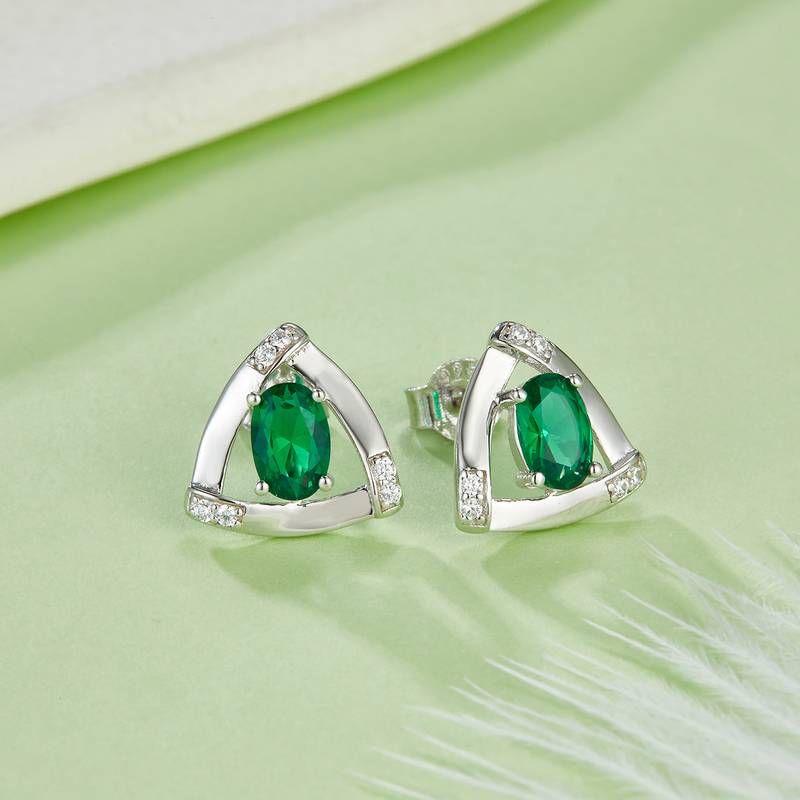 DSYE18款合成培育彩宝S925银镀白金Stud Earring4*6mmMM
