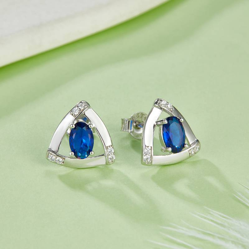 DSYE18款合成培育彩宝S925银镀白金Stud Earring4*6mmMM