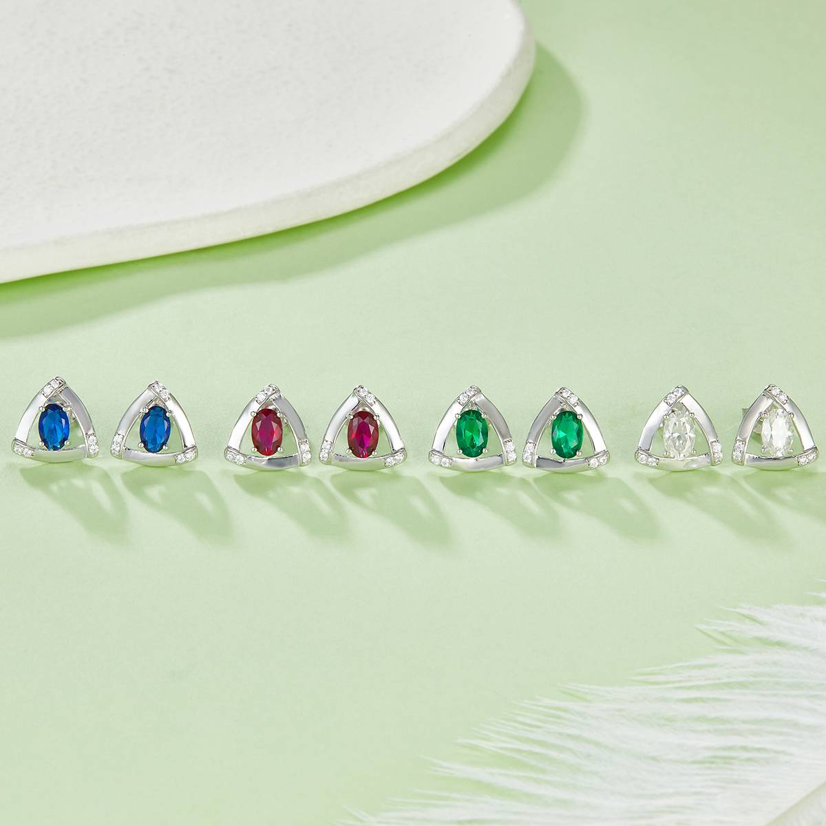DSYE18款合成培育彩宝S925银镀白金Stud Earring4*6mmMM