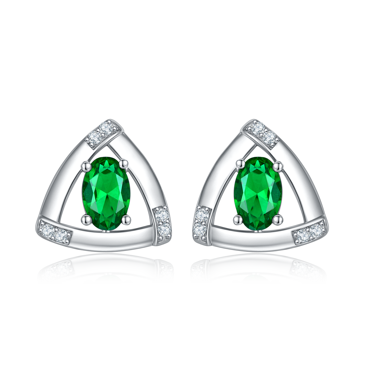 DSYE18款合成培育彩宝S925银镀白金Stud Earring4*6mmMM