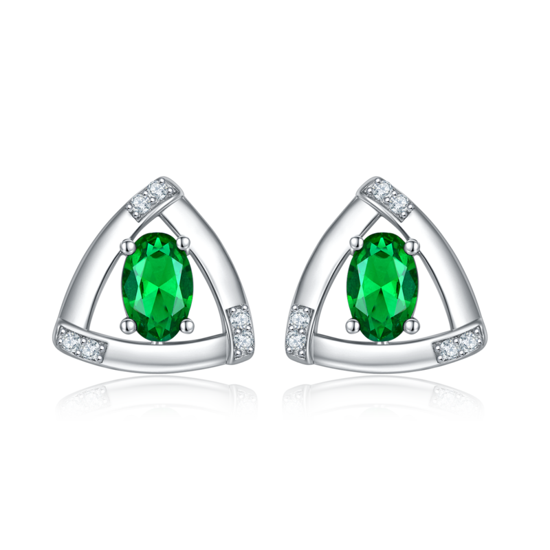 DSYE18款合成培育彩宝S925银镀白金Stud Earring4*6mmMM