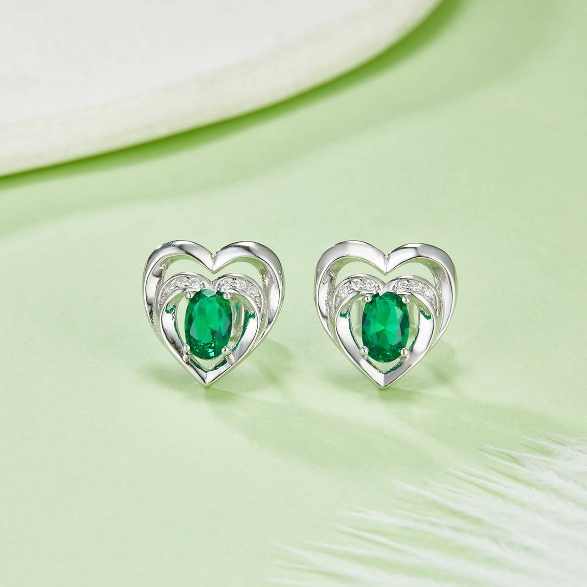 DSYE5款蛋形合成彩宝S925银镀白金Stud Earring4*6mmMM