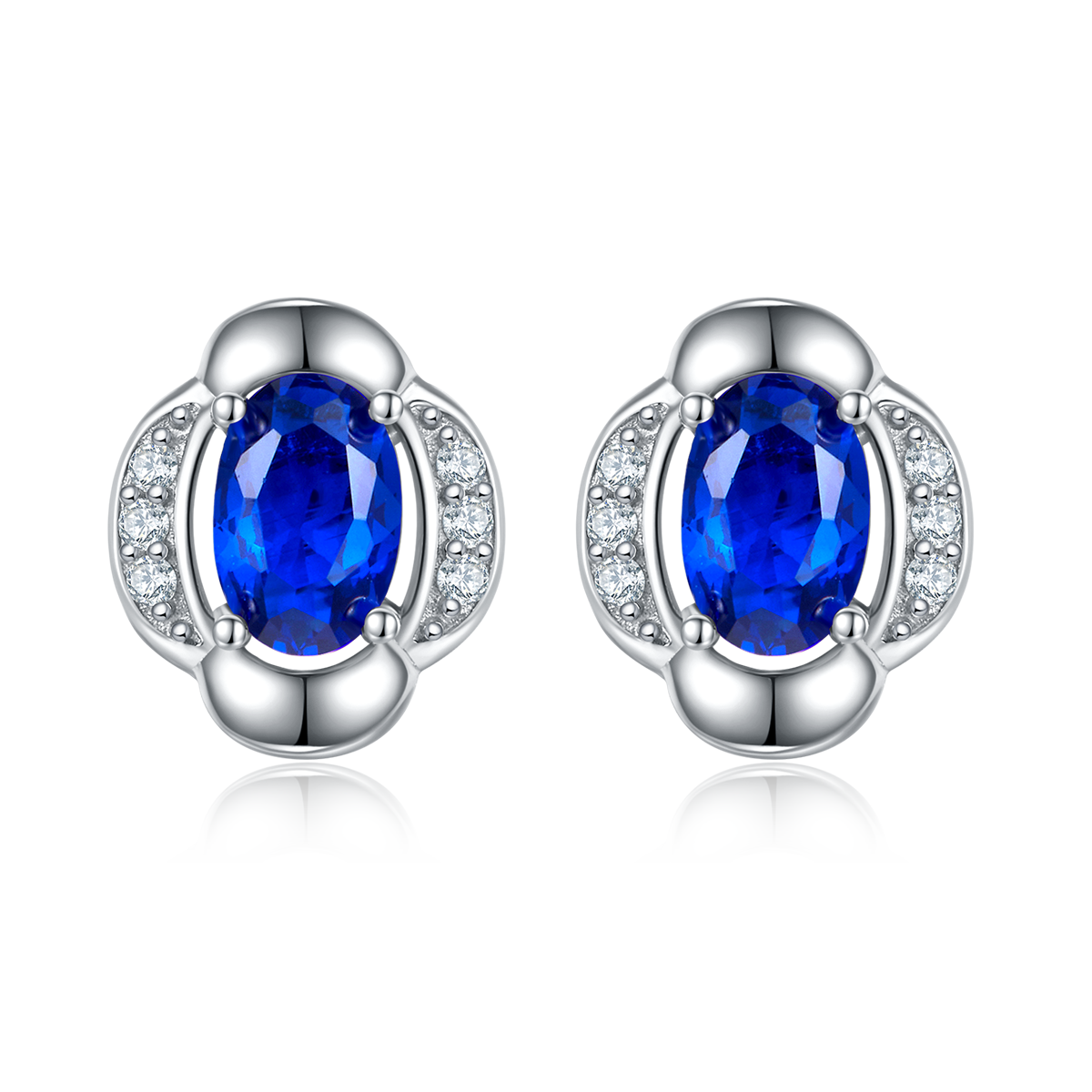 DSYE8款蛋形合成彩宝S925银镀白金Stud Earring4*6mmMM