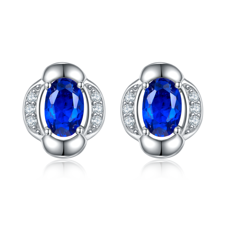 DSYE8款蛋形合成彩宝S925银镀白金Stud Earring4*6mmMM