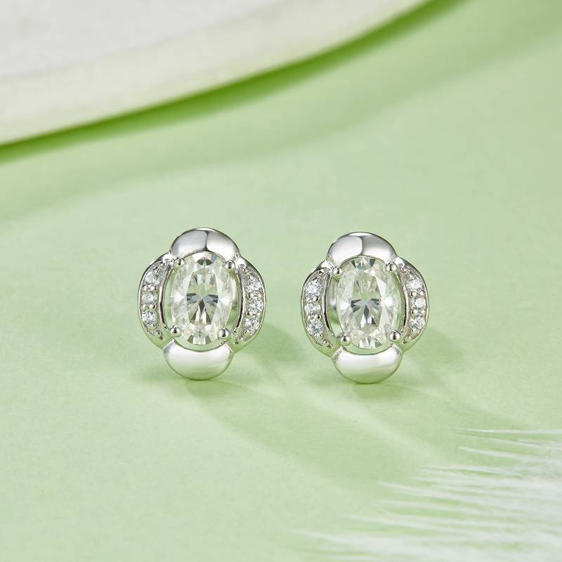 DSYE8款蛋形合成彩宝S925银镀白金Stud Earring4*6mmMM