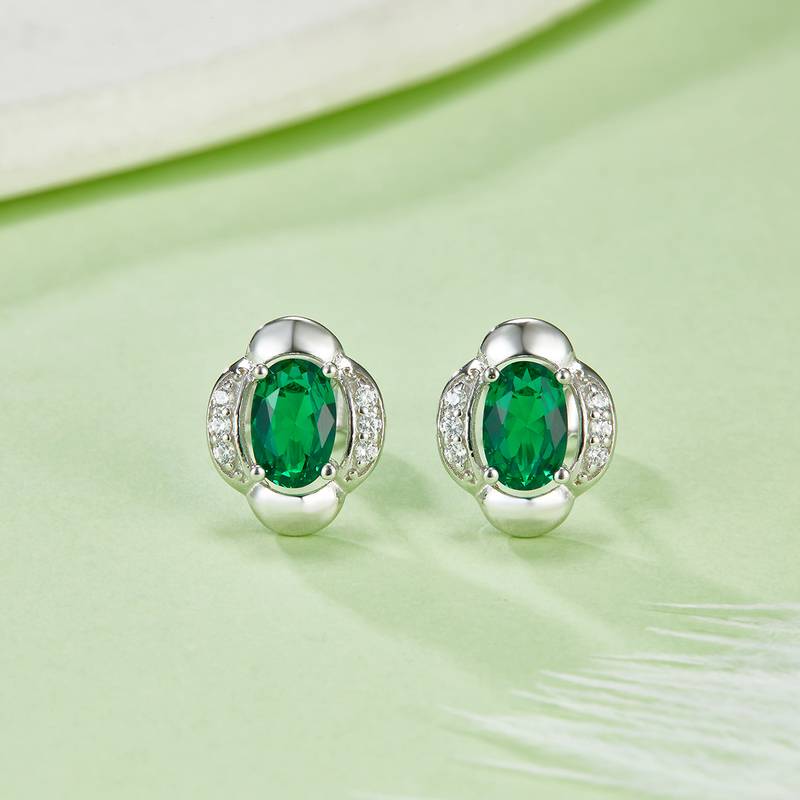 DSYE8款蛋形合成彩宝S925银镀白金Stud Earring4*6mmMM