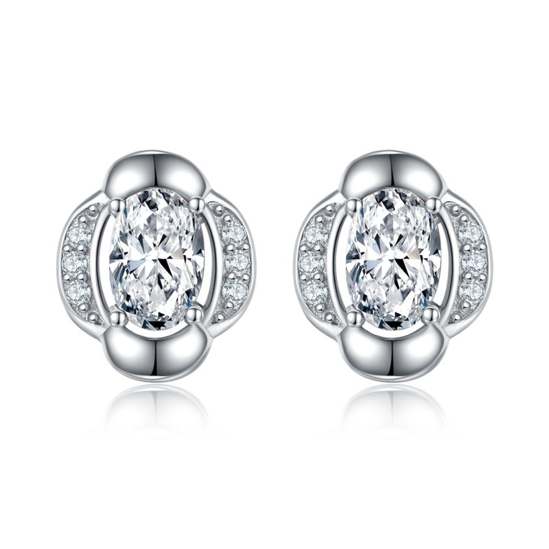 DSYE8款蛋形合成彩宝S925银镀白金Stud Earring4*6mmMM