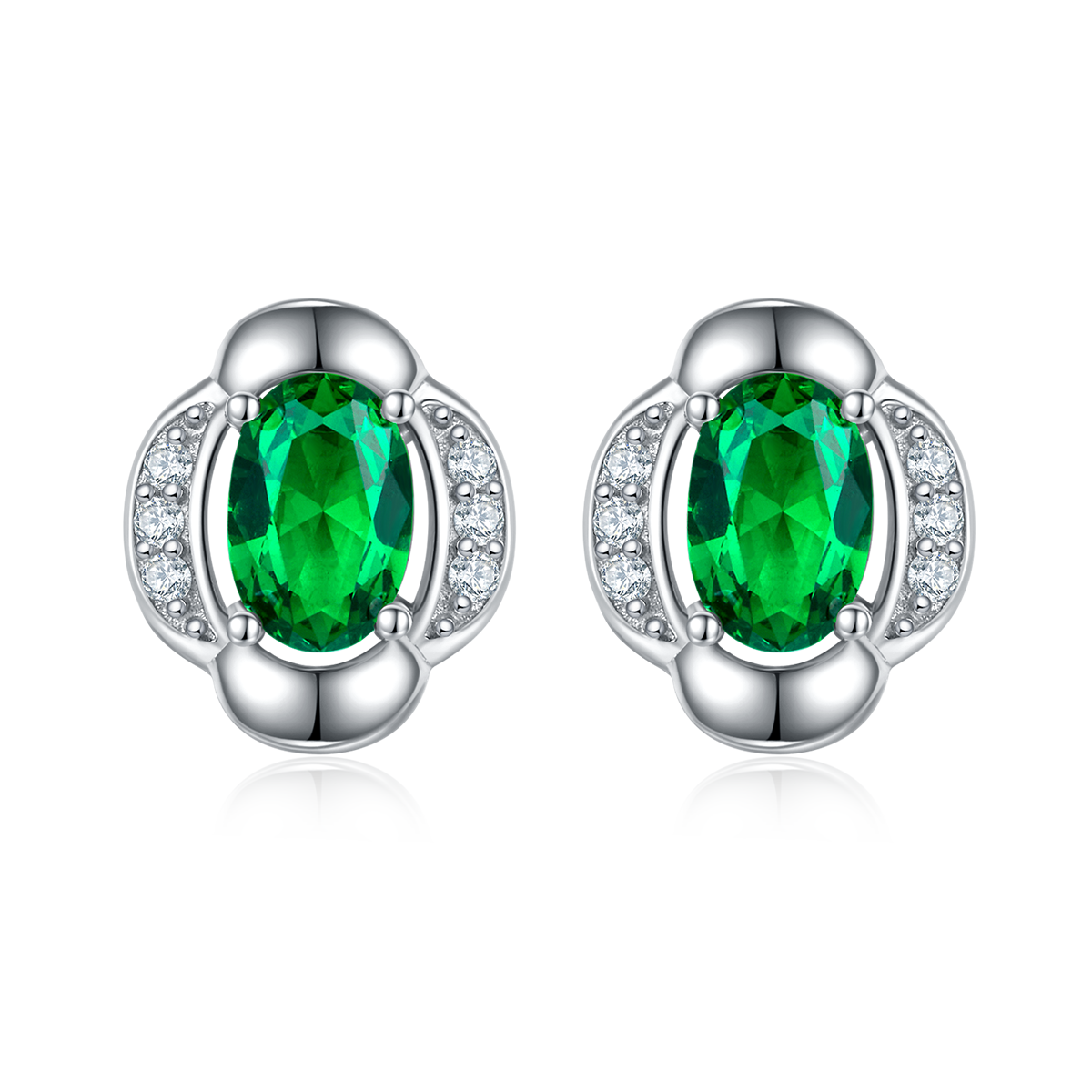 DSYE8款蛋形合成彩宝S925银镀白金Stud Earring4*6mmMM