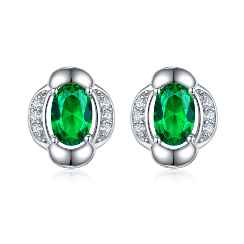 DSYE8款蛋形合成彩宝S925银镀白金Stud Earring4*6mmMM