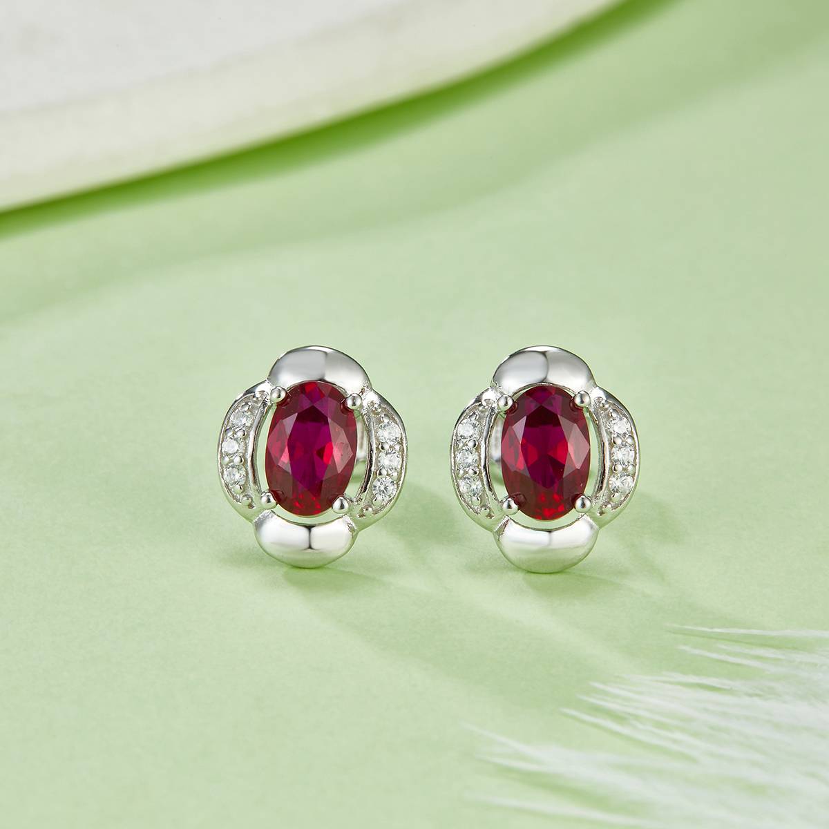 DSYE8款蛋形合成彩宝S925银镀白金Stud Earring4*6mmMM