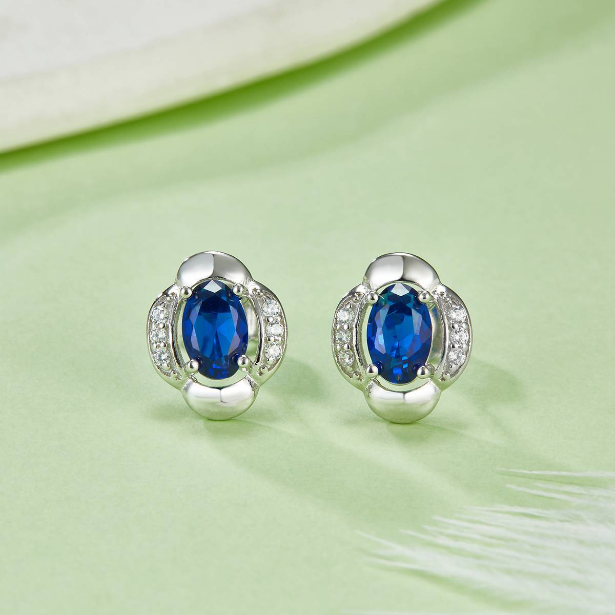 DSYE8款蛋形合成彩宝S925银镀白金Stud Earring4*6mmMM