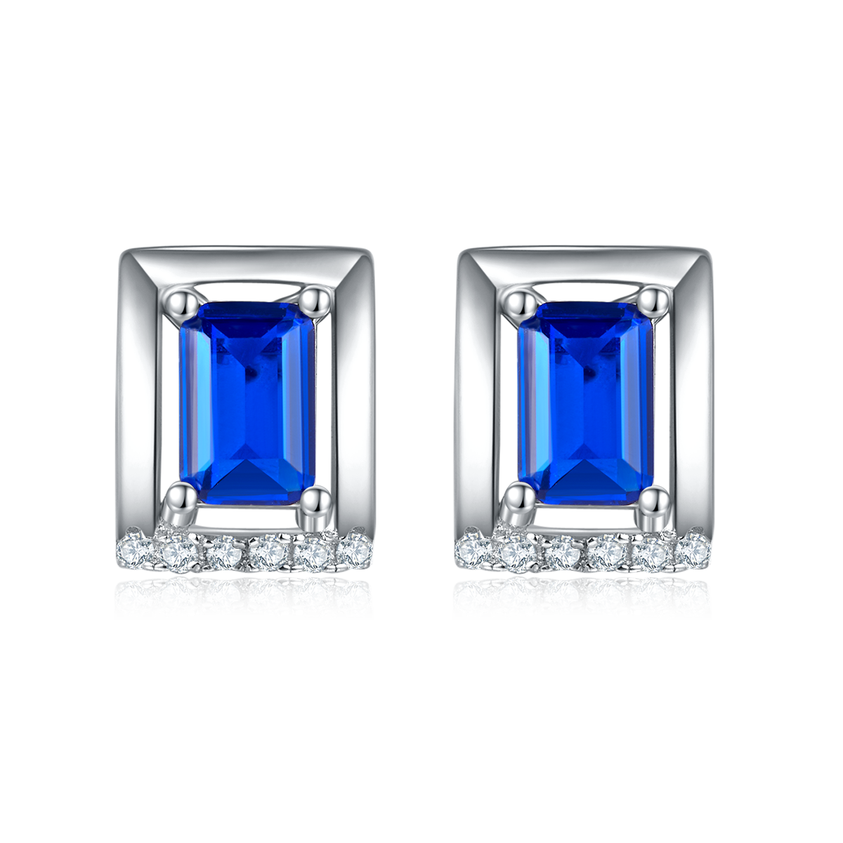 DSYE11款长方形合成彩宝S925银镀白金Stud Earring4*6mmMM