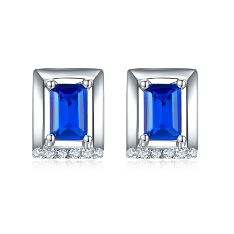 DSYE11款长方形合成彩宝S925银镀白金Stud Earring4*6mmMM