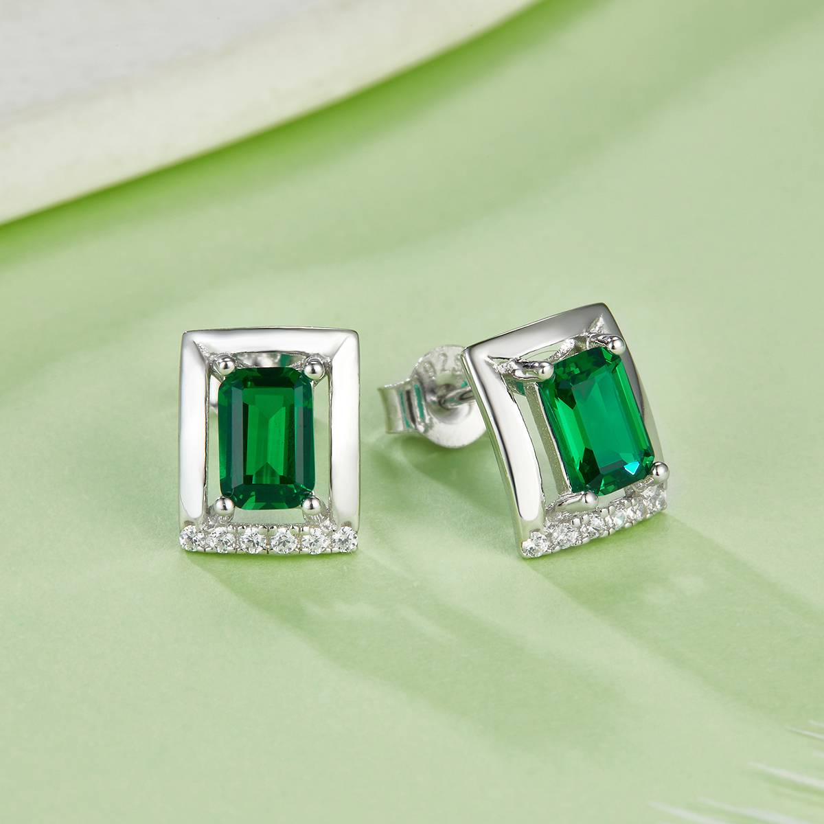 DSYE11款长方形合成彩宝S925银镀白金Stud Earring4*6mmMM