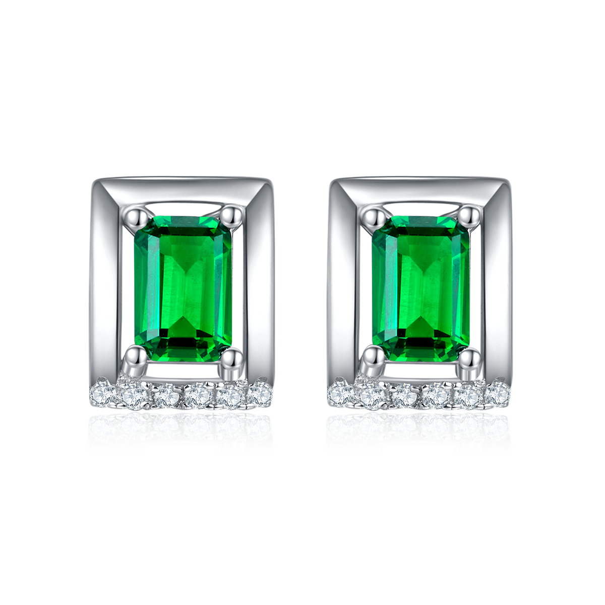 DSYE11款长方形合成彩宝S925银镀白金Stud Earring4*6mmMM