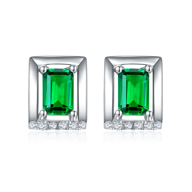 DSYE11款长方形合成彩宝S925银镀白金Stud Earring4*6mmMM