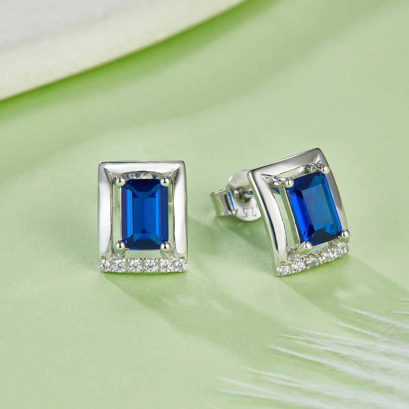 DSYE11款长方形合成彩宝S925银镀白金Stud Earring4*6mmMM