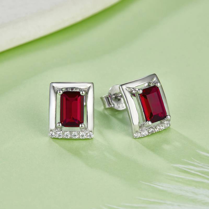 DSYE11款长方形合成彩宝S925银镀白金Stud Earring4*6mmMM