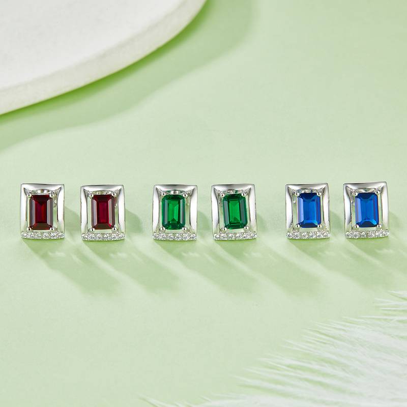 DSYE11款长方形合成彩宝S925银镀白金Stud Earring4*6mmMM