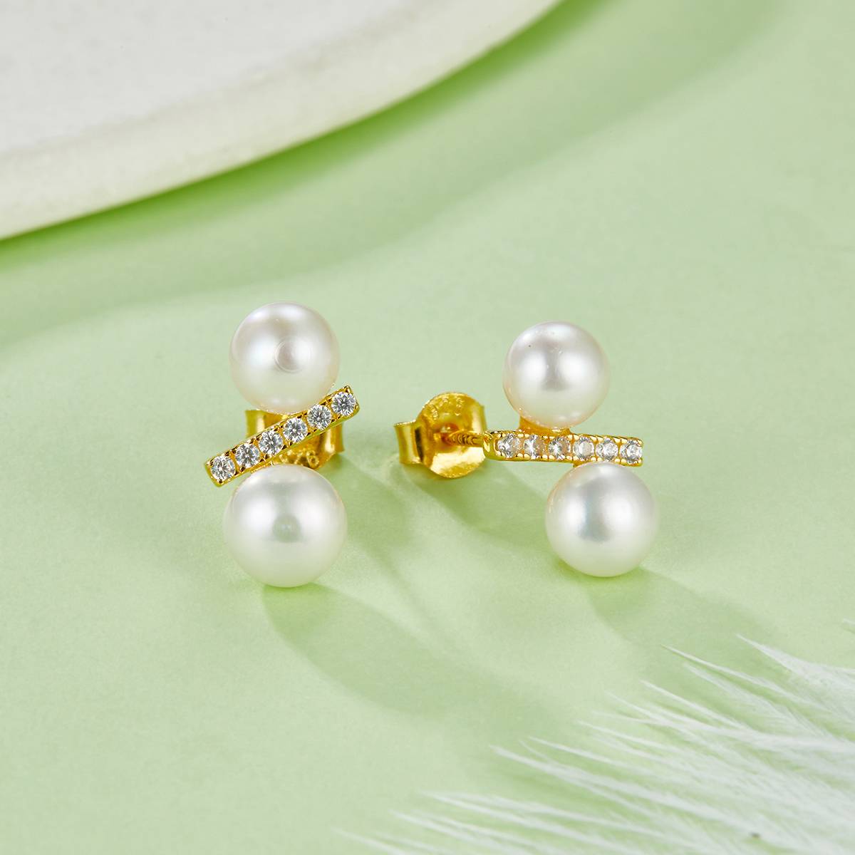 DSYE16款S925银镀白金Stud Earring淡水珍珠6.0MM